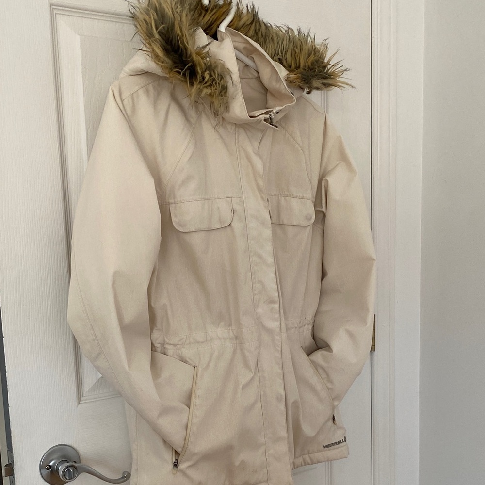 Merrell cream Utility Jacket with Faux Fur Hood